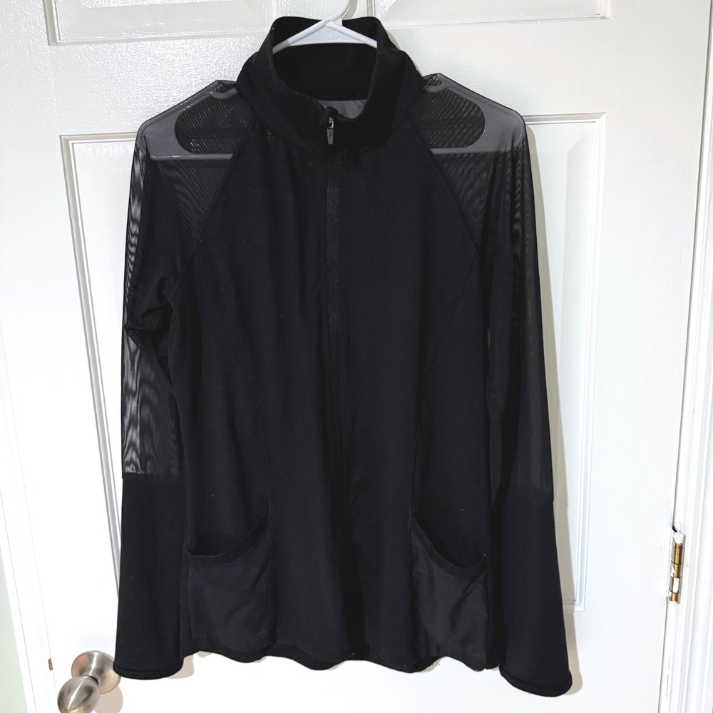 Studio by Capezio Womens Black Mesh Panel Full Zip Athletic Jacket Large L